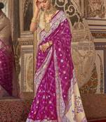 Rani pink bandhej print silk blend saree