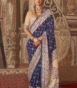 Navy blue bandhej print silk blend saree
