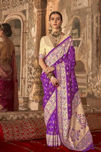 Dark violet bandhej print silk blend saree