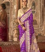 Dark violet bandhej print silk blend saree