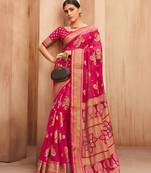 Georgette saree with woven work in rani pink