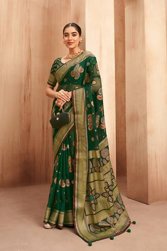 Georgette saree with woven work in green