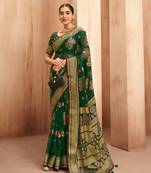 Georgette saree with woven work in green