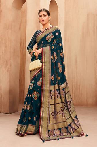 Georgette saree with woven work in teal