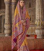 Mustard printed silk blend embellished saree