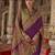 Purple printed silk blend embellished saree