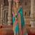 Turquoise printed silk blend embellished saree