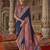 Navy blue printed silk blend embellished saree