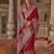 Crimson red printed silk blend embellished saree
