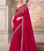 Rani pink embroidered sequins satin silk saree