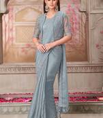 Embroidered georgette saree in slate grey