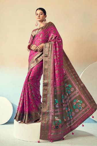 Georgette weaving work magenta saree