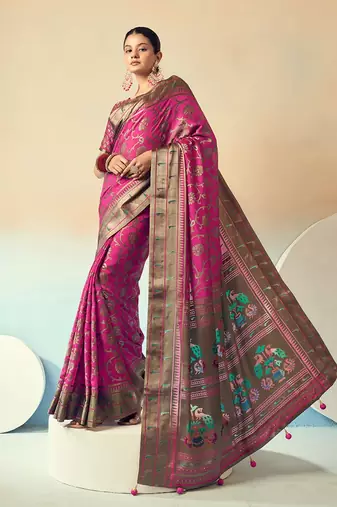Georgette weaving work magenta saree