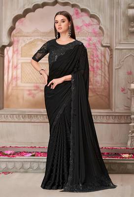 Black sequins work georgette saree 1