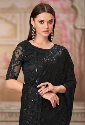 Black sequins work georgette saree 2