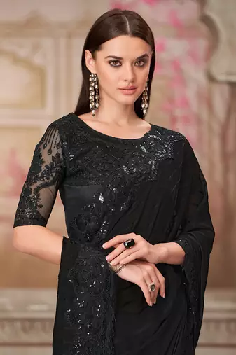 Black sequins work georgette saree