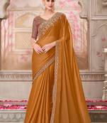 Rust embroidered sequins chiffon silk saree
