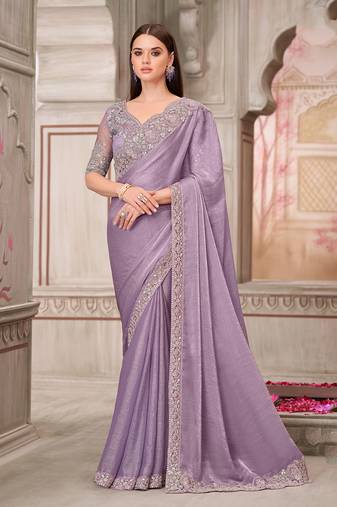 Lavender embroidered chiffon silk saree