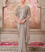 Silver shimmer satin silk sequins saree