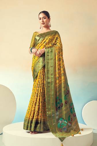 Georgette weaving work mustard saree