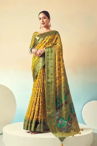 Georgette weaving work mustard saree