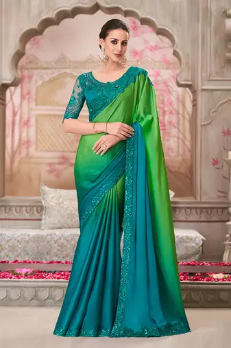 Multi colour shaded satin chiffon sequins saree