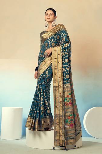 Georgette weaving work teal traditional saree
