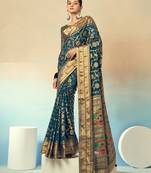 Georgette weaving work teal traditional saree