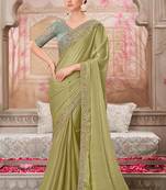 Chiffon silk embroidered contemporary saree in olive
