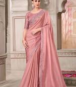 Georgette satin embroidered trendy saree in powder pink