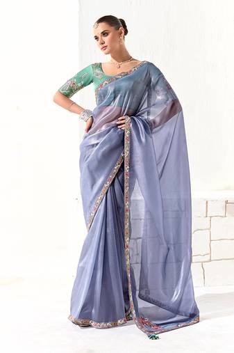 Tissue light lavender embroidered border contemporary saree