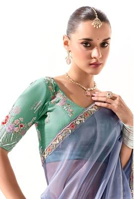 Tissue light lavender embroidered border work saree 2