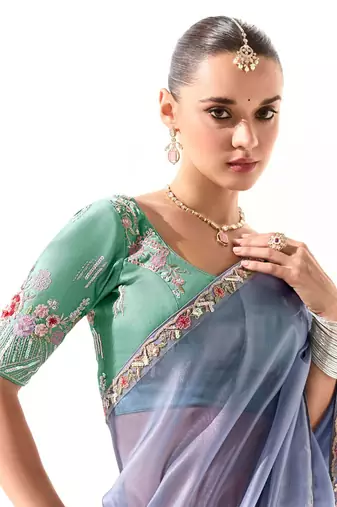 Tissue light lavender embroidered border work saree