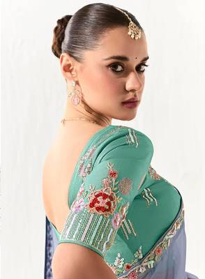 Tissue light lavender embroidered border work saree 3