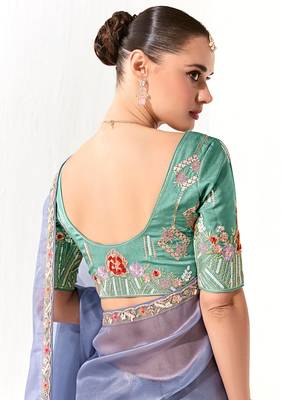 Tissue light lavender embroidered border work saree 4
