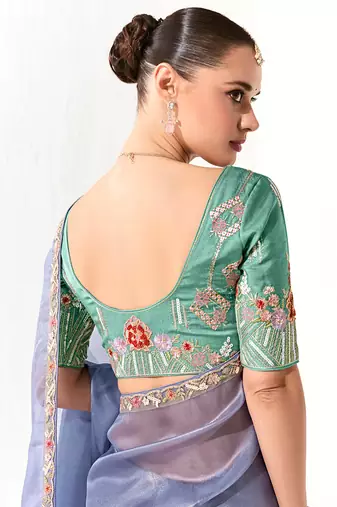 Tissue light lavender embroidered border work saree