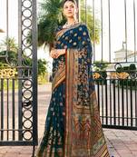Navy blue poly viscose georgette meenakari jaal banarasi saree