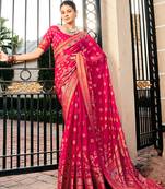Rani pink poly viscose georgette meenakari jaal banarasi saree