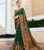 Dark green poly viscose georgette meenakari jaal banarasi saree