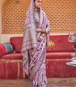 Light purple floral print silk blend saree