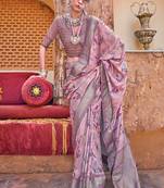Pink floral print silk blend saree