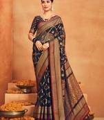 Navy blue georgette woven saree