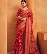 Red georgette woven saree
