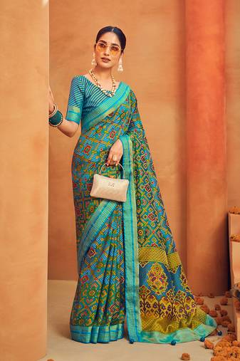 Aqua blue georgette printed saree