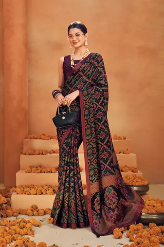 Black georgette printed saree