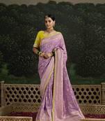 Sequins embroidered border work dola silk lilac saree