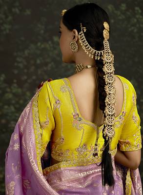 Sequins embroidered border work dola silk blend lilac saree 2