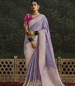 Sequins embroidered border work dola silk lavender saree