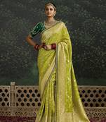 Sequins embroidered border work dola silk pear saree