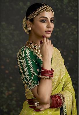 Sequins embroidered border work dola silk blend pear saree 2